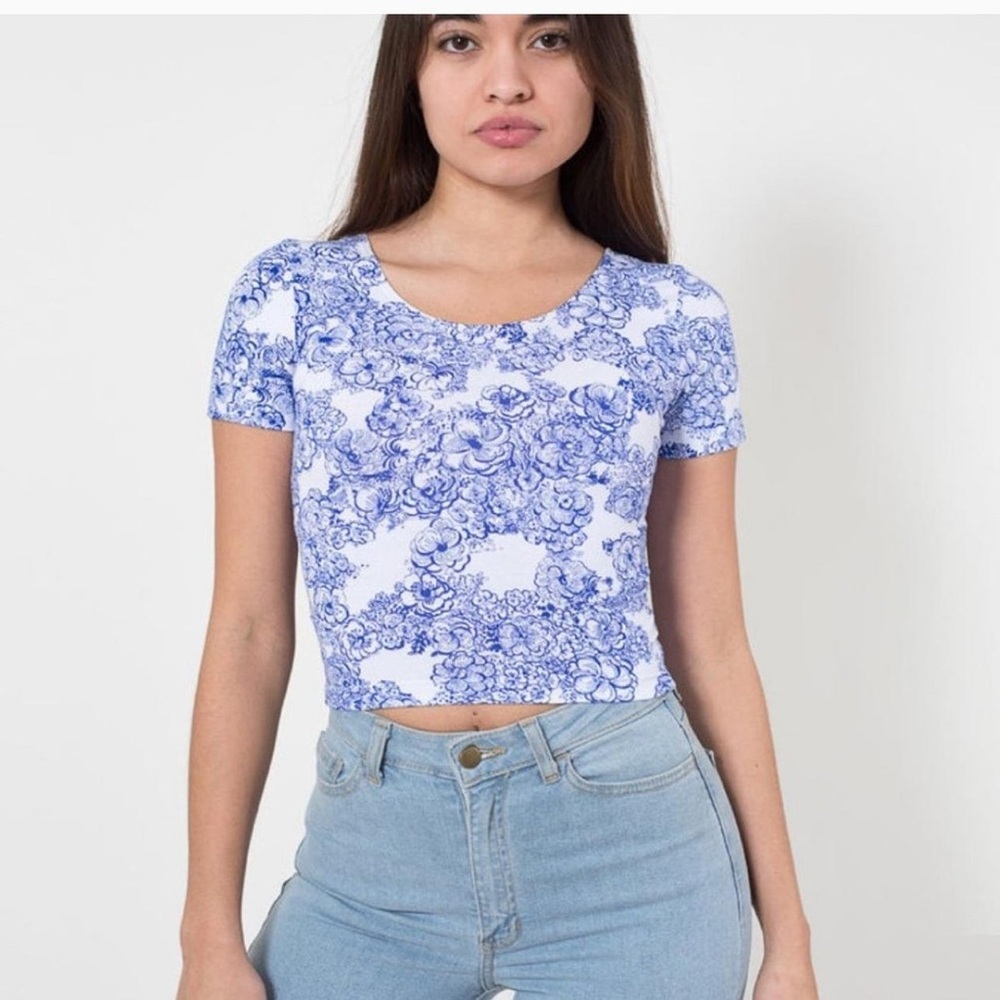 American Apparel Blue and White Floral Crop Top